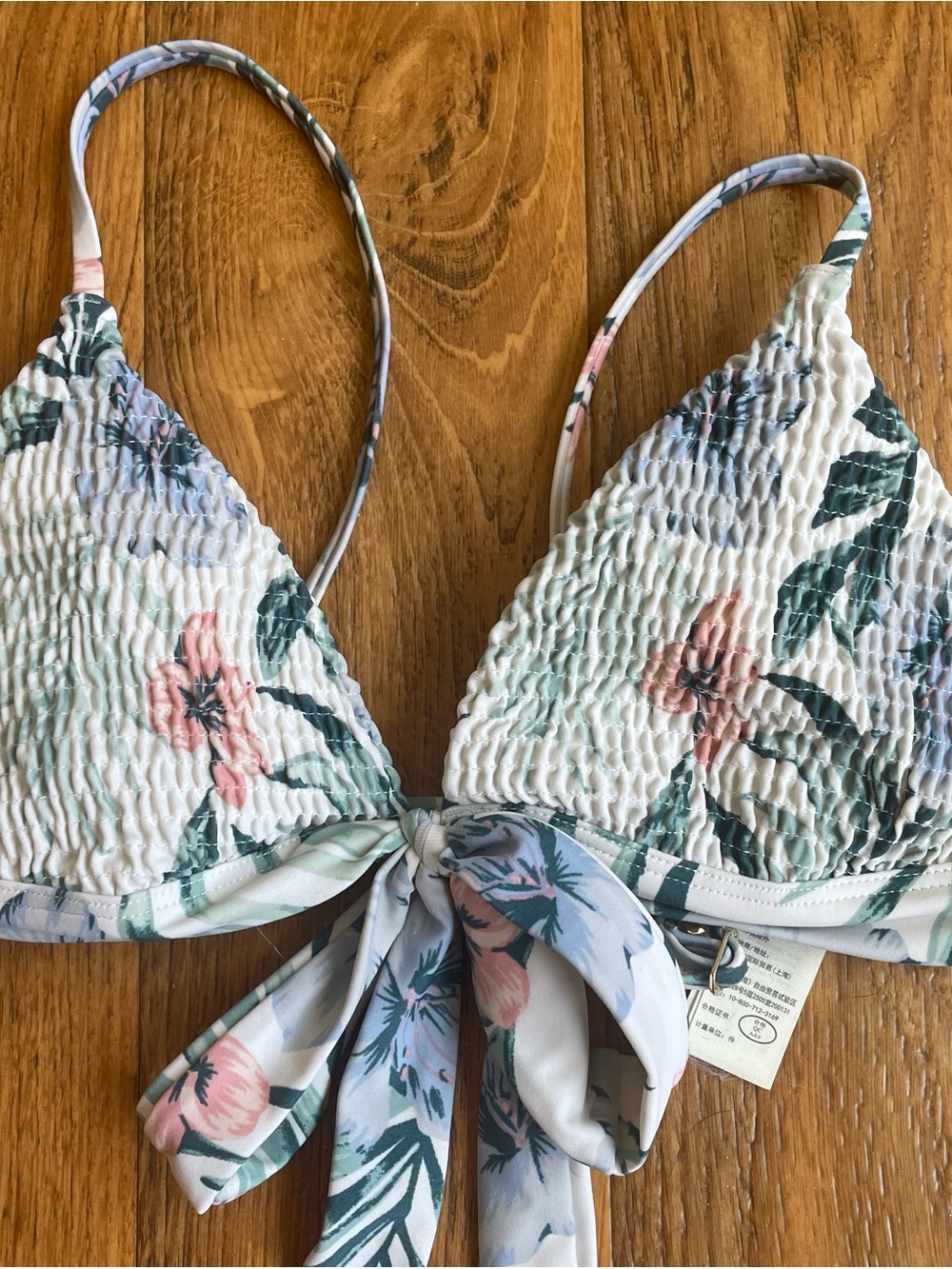 Hollister White Lined Swim Top with Subtle Green Logo